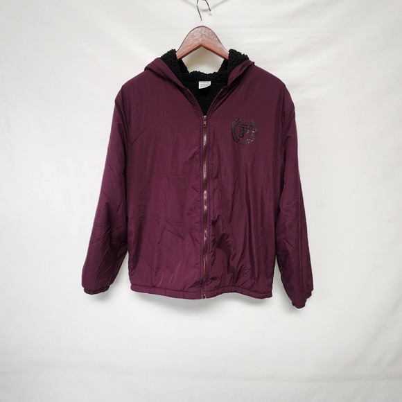 Pink Victoria Secret Maroon Black Hooded Sherpa lined Jacket Womens Size XS - Picture 5 of 5